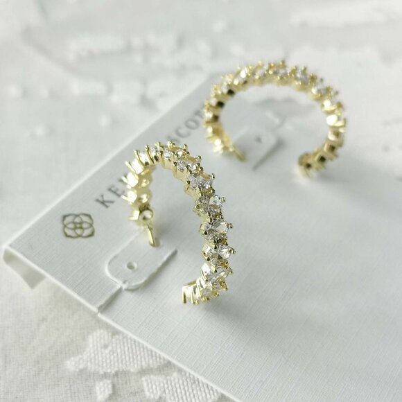 Kendra Scott Cailin Gold Hoop Earrings White Crystal - Picture 2 of 3